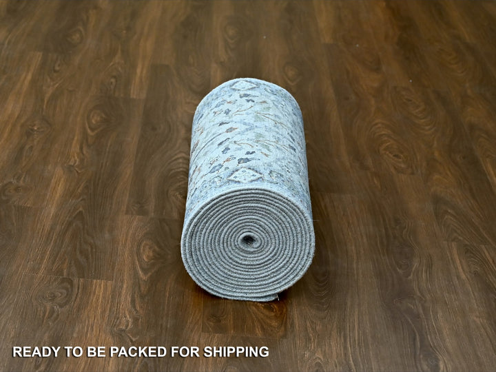 2'8" x 23'10" New Hand Knotted Grey Wool Runner Oriental Rug - MOA10284986