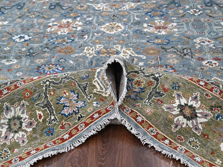 8'11" x 11'10" New Hand Knotted Grey Wool Rectangle Oriental Rug - MOA10284988