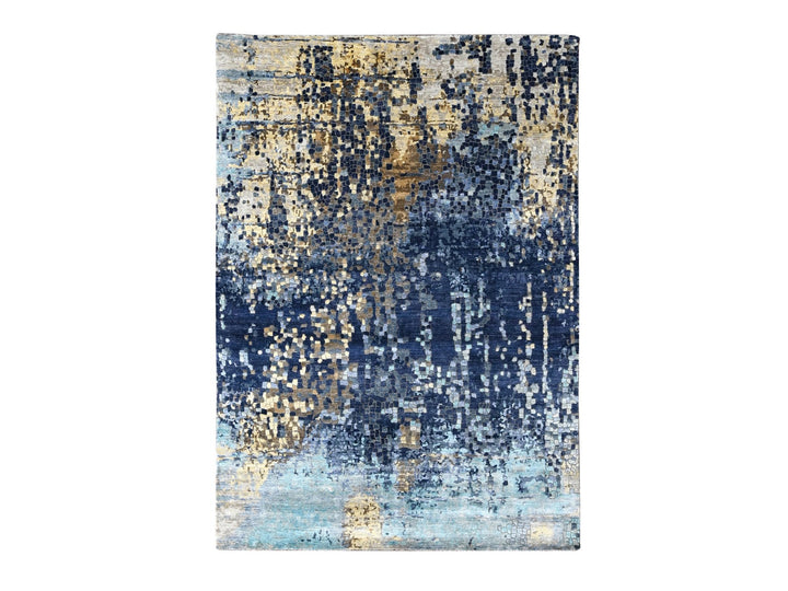6'1" x 8'10" New Hand Knotted Blue Wool Rectangle Oriental Rug - MOA10284990
