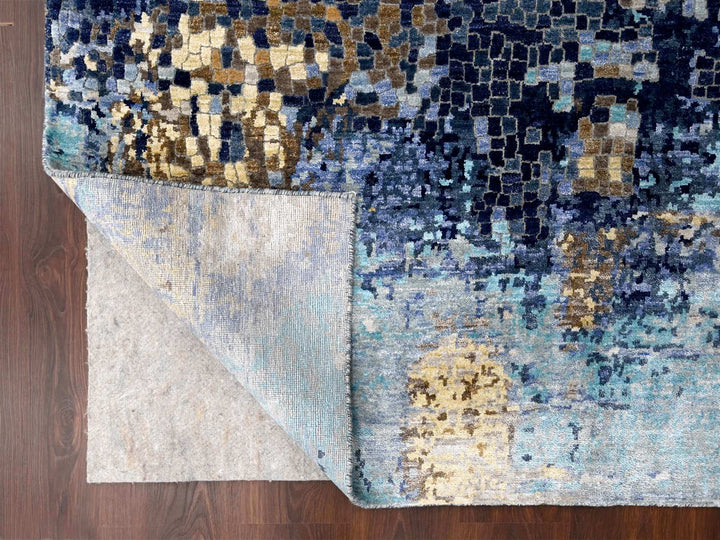 6'1" x 8'10" New Hand Knotted Blue Wool Rectangle Oriental Rug - MOA10284990