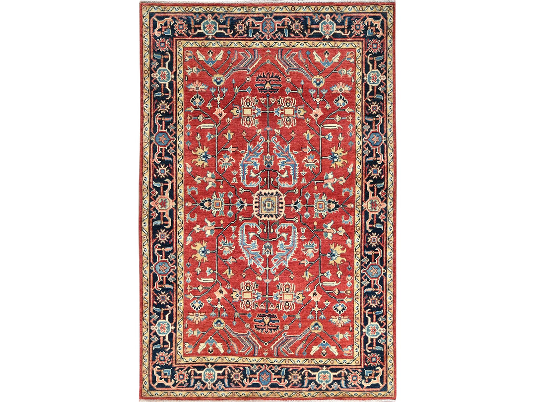 3'10" x 6'0" New Hand Knotted Red Wool Rectangle Oriental Rug - MOA10285008