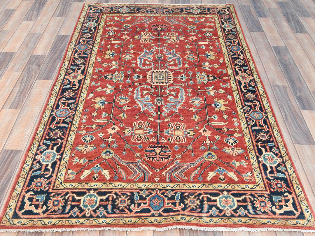 3'10" x 6'0" New Hand Knotted Red Wool Rectangle Oriental Rug - MOA10285008