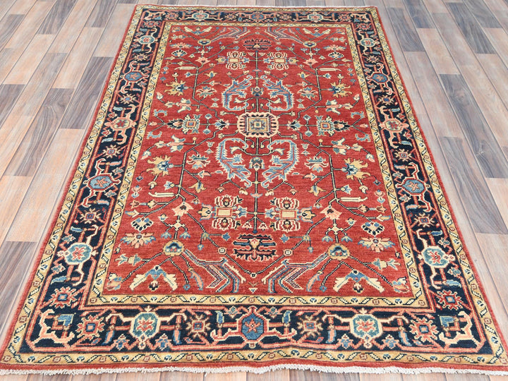 3'10" x 6'0" New Hand Knotted Red Wool Rectangle Oriental Rug - MOA10285008
