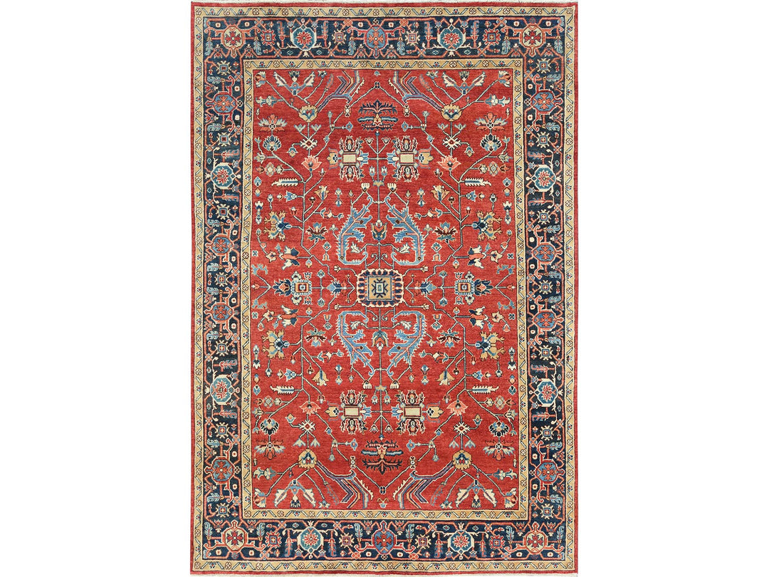 6'1" x 9'1" New Hand Knotted Red Wool Rectangle Oriental Rug - MOA10285022