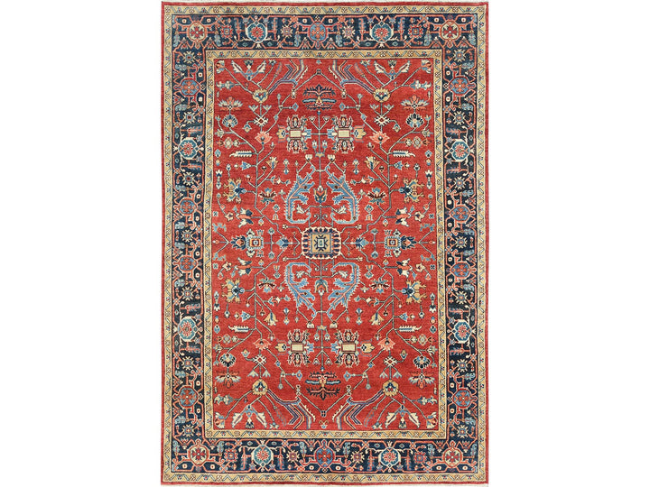 6'1" x 9'1" New Hand Knotted Red Wool Rectangle Oriental Rug - MOA10285022