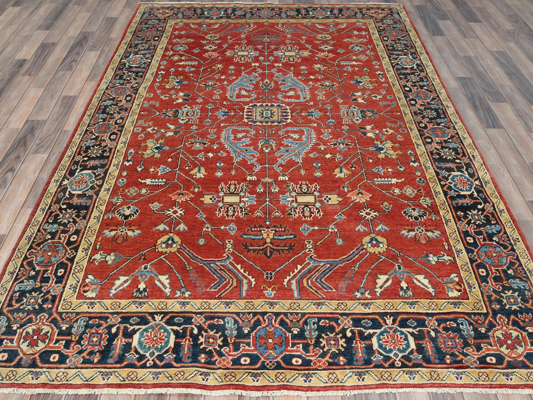 6'1" x 9'1" New Hand Knotted Red Wool Rectangle Oriental Rug - MOA10285022
