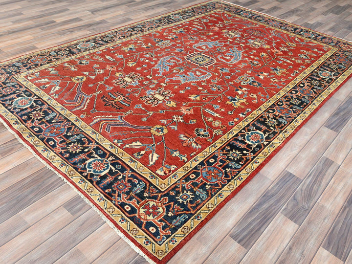 6'1" x 9'1" New Hand Knotted Red Wool Rectangle Oriental Rug - MOA10285022