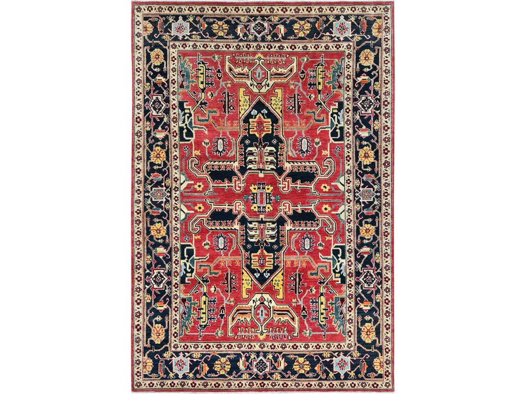6'1" x 9'2" New Hand Knotted Red Wool Rectangle Oriental Rug - MOA10285023
