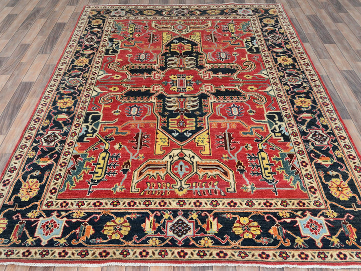 6'1" x 9'2" New Hand Knotted Red Wool Rectangle Oriental Rug - MOA10285023