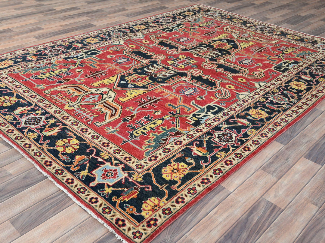 6'1" x 9'2" New Hand Knotted Red Wool Rectangle Oriental Rug - MOA10285023