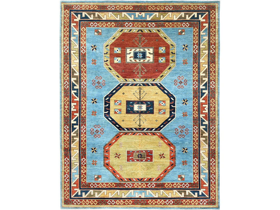 9'0" x 11'10" New Hand Knotted Blue Wool Rectangle Oriental Rug - MOA10285032