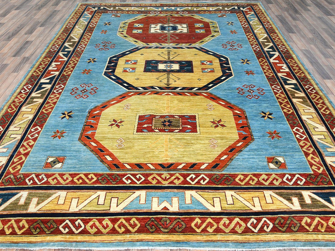 9'0" x 11'10" New Hand Knotted Blue Wool Rectangle Oriental Rug - MOA10285032
