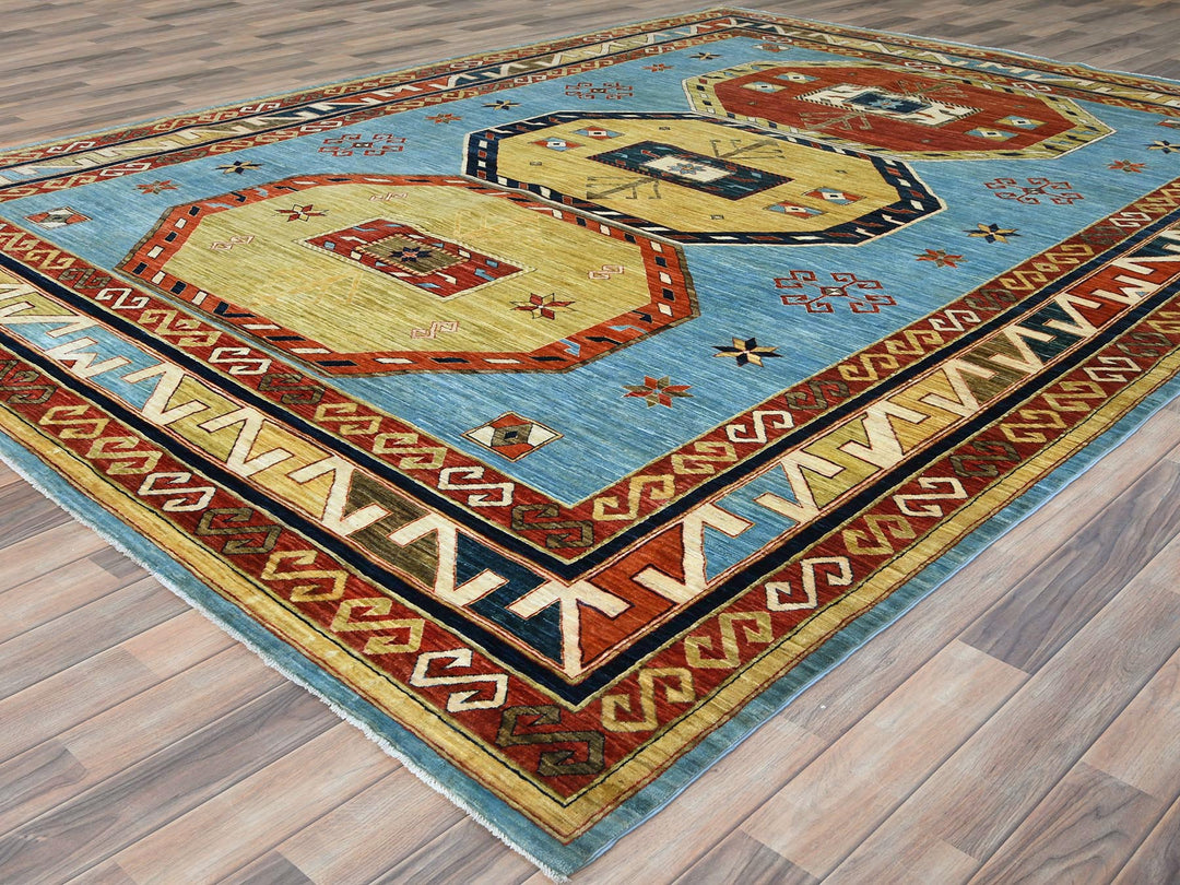 9'0" x 11'10" New Hand Knotted Blue Wool Rectangle Oriental Rug - MOA10285032