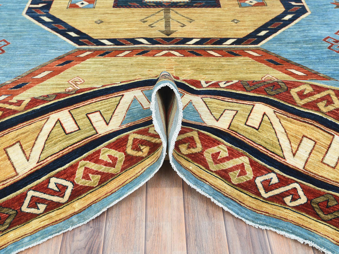 9'0" x 11'10" New Hand Knotted Blue Wool Rectangle Oriental Rug - MOA10285032