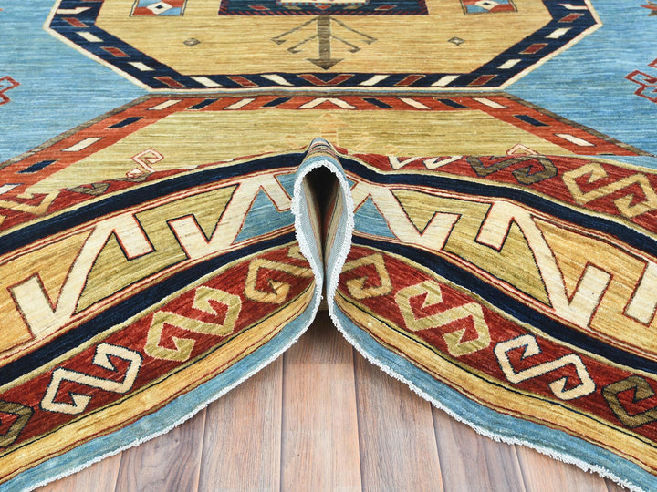 9'0" x 11'10" New Hand Knotted Blue Wool Rectangle Oriental Rug - MOA10285032