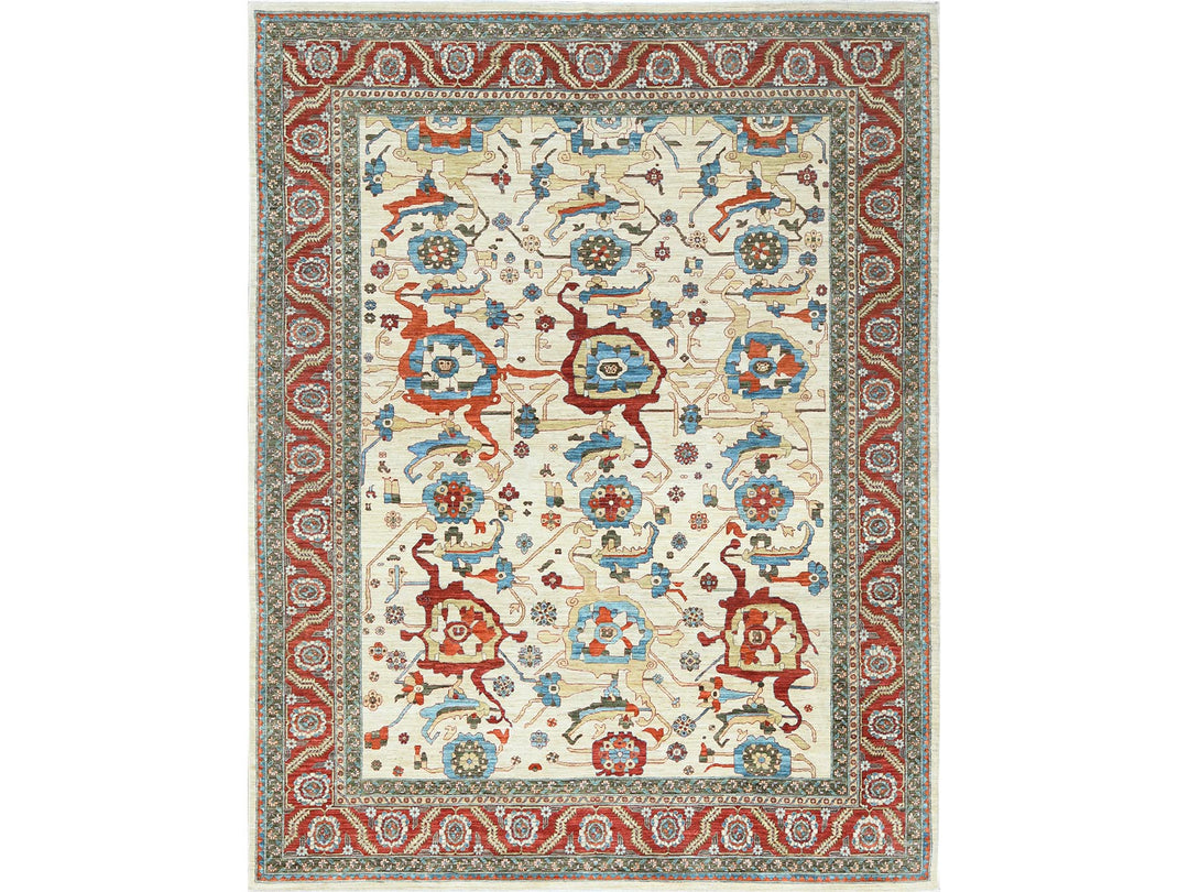 9'0" x 11'4" New Hand Knotted Ivory Wool Rectangle Oriental Rug - MOA10285033
