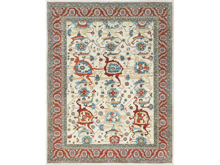 9'0" x 11'4" New Hand Knotted Ivory Wool Rectangle Oriental Rug - MOA10285033