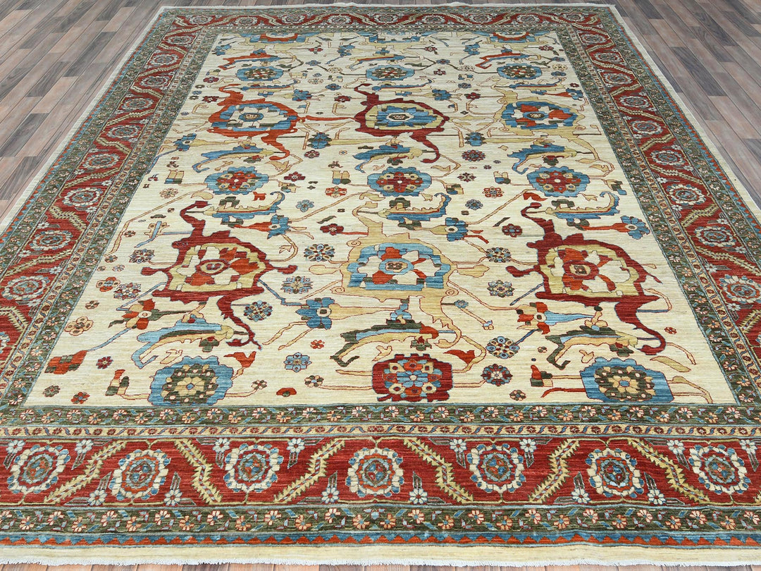 9'0" x 11'4" New Hand Knotted Ivory Wool Rectangle Oriental Rug - MOA10285033