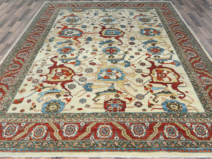 9'0" x 11'4" New Hand Knotted Ivory Wool Rectangle Oriental Rug - MOA10285033