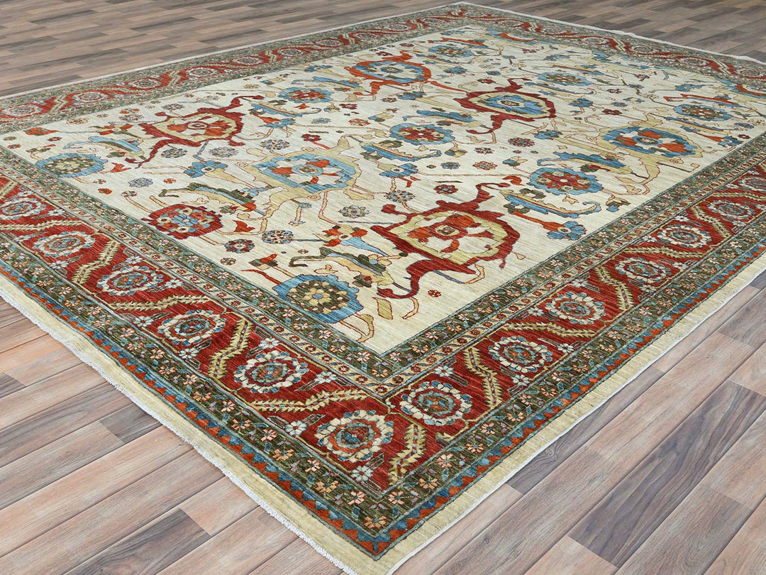 9'0" x 11'4" New Hand Knotted Ivory Wool Rectangle Oriental Rug - MOA10285033