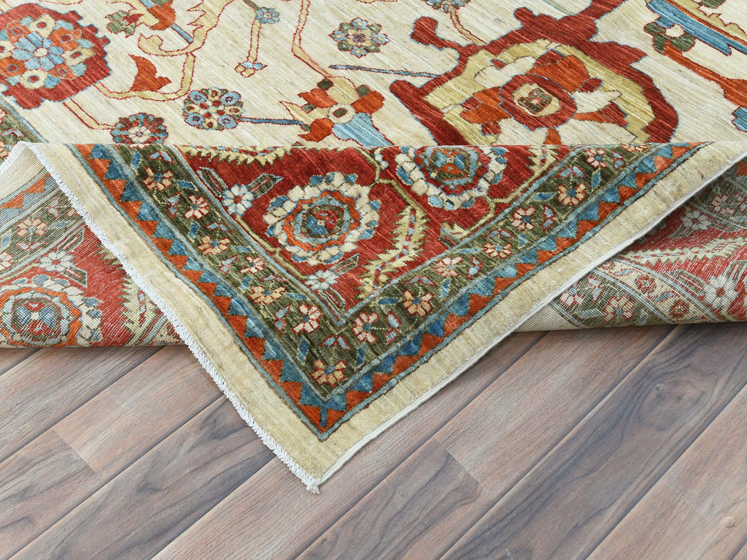 9'0" x 11'4" New Hand Knotted Ivory Wool Rectangle Oriental Rug - MOA10285033
