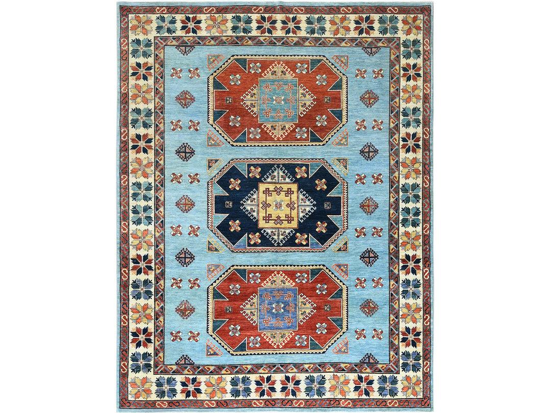 9'0" x 11'8" New Hand Knotted Blue Wool Rectangle Oriental Rug - MOA10285034