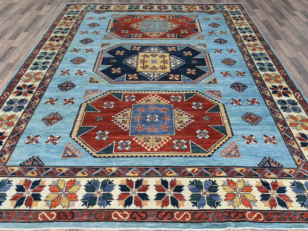 9'0" x 11'8" New Hand Knotted Blue Wool Rectangle Oriental Rug - MOA10285034