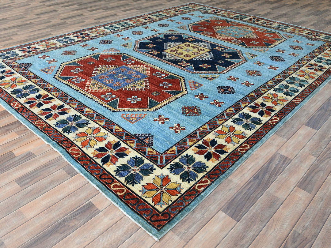 9'0" x 11'8" New Hand Knotted Blue Wool Rectangle Oriental Rug - MOA10285034