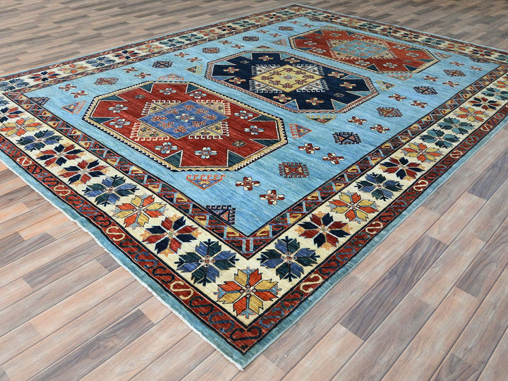 9'0" x 11'8" New Hand Knotted Blue Wool Rectangle Oriental Rug - MOA10285034