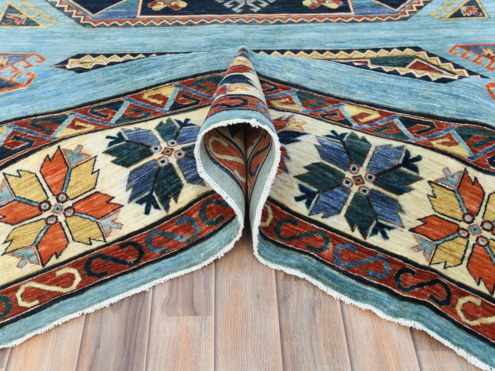 9'0" x 11'8" New Hand Knotted Blue Wool Rectangle Oriental Rug - MOA10285034