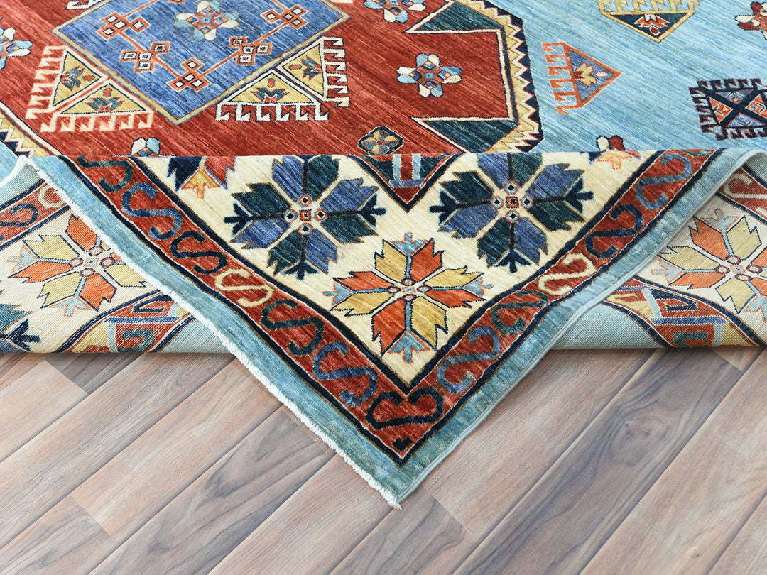 9'0" x 11'8" New Hand Knotted Blue Wool Rectangle Oriental Rug - MOA10285034
