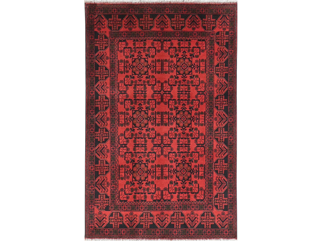 4'2" x 6'5" New Hand Knotted Red Wool Rectangle Oriental Rug - MOA10285108
