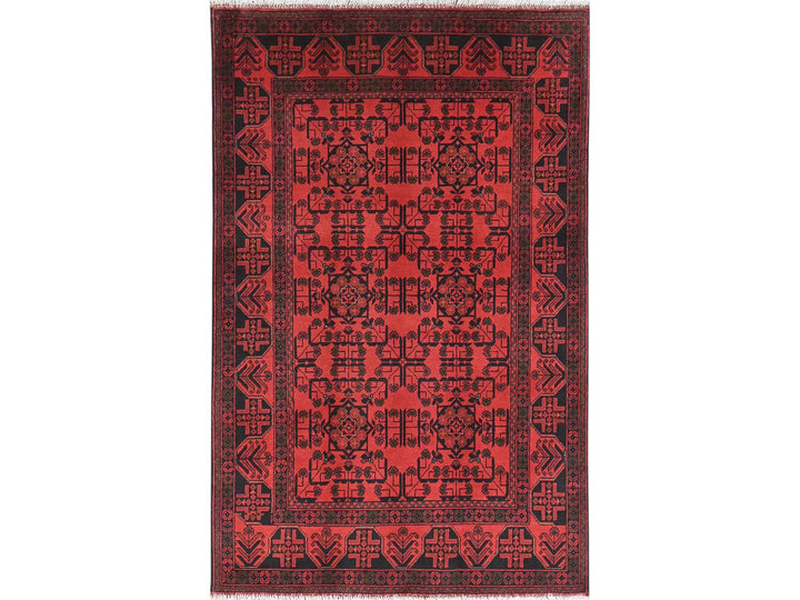 4'2" x 6'5" New Hand Knotted Red Wool Rectangle Oriental Rug - MOA10285108