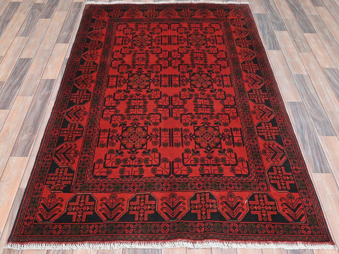 4'2" x 6'5" New Hand Knotted Red Wool Rectangle Oriental Rug - MOA10285108
