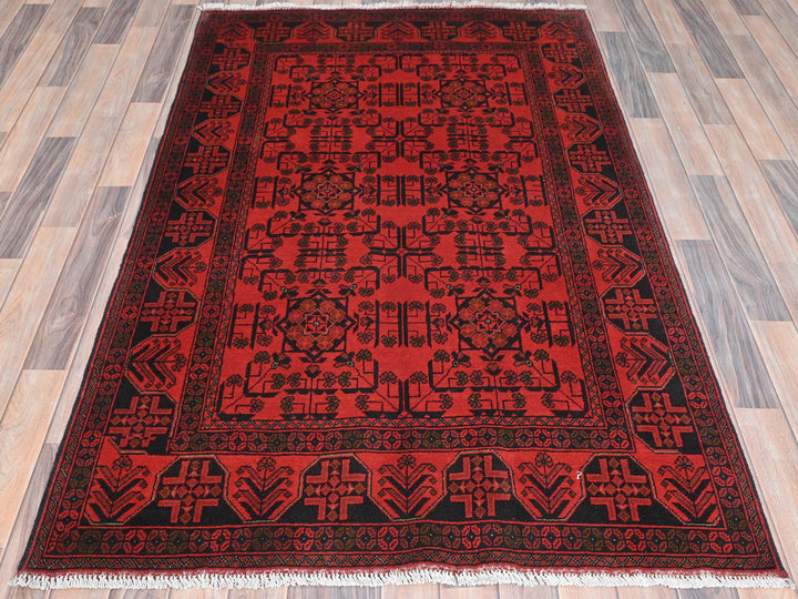 4'2" x 6'5" New Hand Knotted Red Wool Rectangle Oriental Rug - MOA10285108