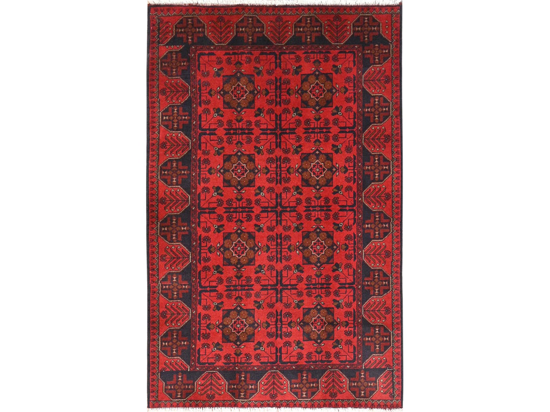 4'1" x 6'3" New Hand Knotted Red Wool Rectangle Oriental Rug - MOA10285110