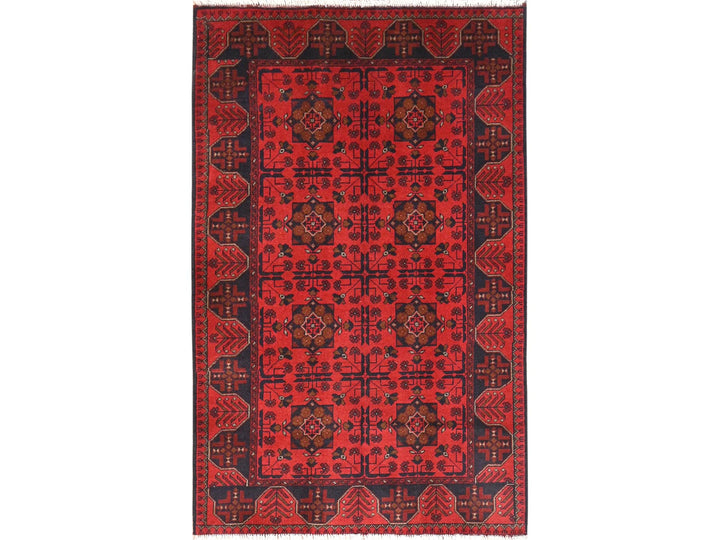 4'1" x 6'3" New Hand Knotted Red Wool Rectangle Oriental Rug - MOA10285110