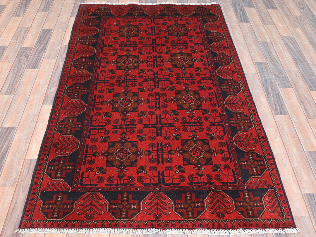 4'1" x 6'3" New Hand Knotted Red Wool Rectangle Oriental Rug - MOA10285110