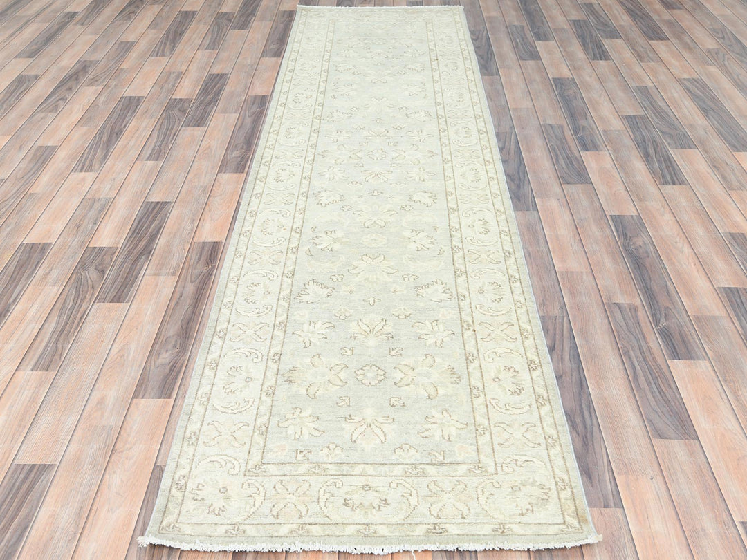 2'9" x 9'7" New Hand Knotted Ivory Wool Runner Oriental Rug - MOA10285213