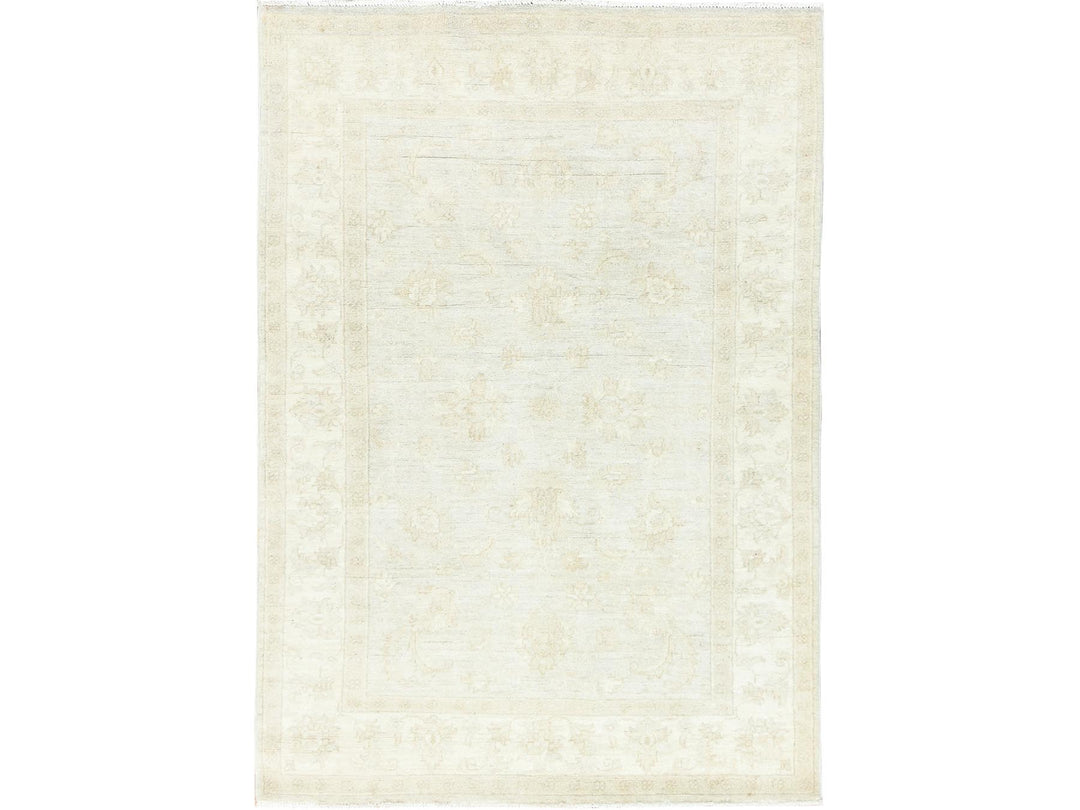 4'0" x 5'10" New Hand Knotted Ivory Wool Rectangle Oriental Rug - MOA10285216