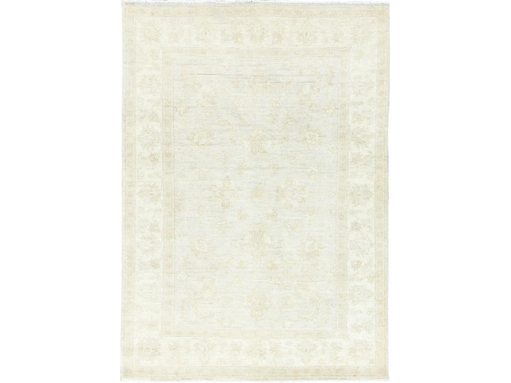 4'0" x 5'10" New Hand Knotted Ivory Wool Rectangle Oriental Rug - MOA10285216