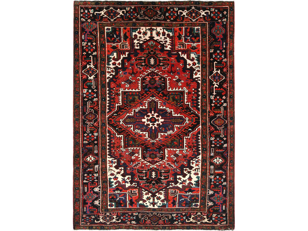 6'8" x 9'3" Vintage Hand Knotted Red Wool Rectangle Oriental Rug - MOA10285237