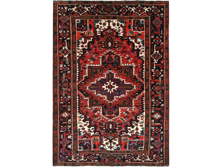 6'8" x 9'3" Vintage Hand Knotted Red Wool Rectangle Oriental Rug - MOA10285237