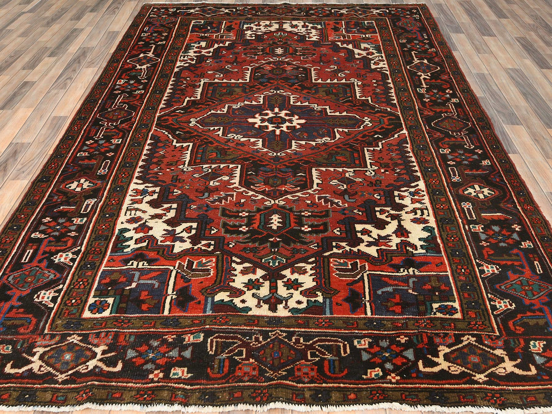 6'8" x 9'3" Vintage Hand Knotted Red Wool Rectangle Oriental Rug - MOA10285237