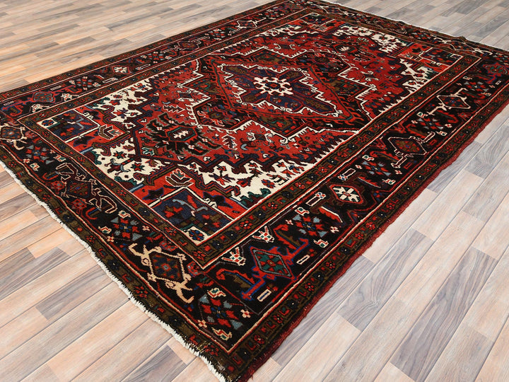 6'8" x 9'3" Vintage Hand Knotted Red Wool Rectangle Oriental Rug - MOA10285237