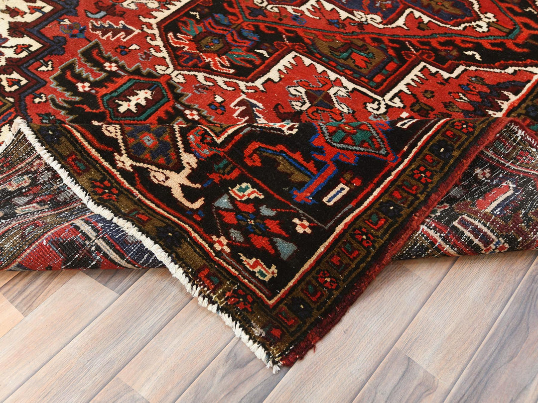 6'8" x 9'3" Vintage Hand Knotted Red Wool Rectangle Oriental Rug - MOA10285237