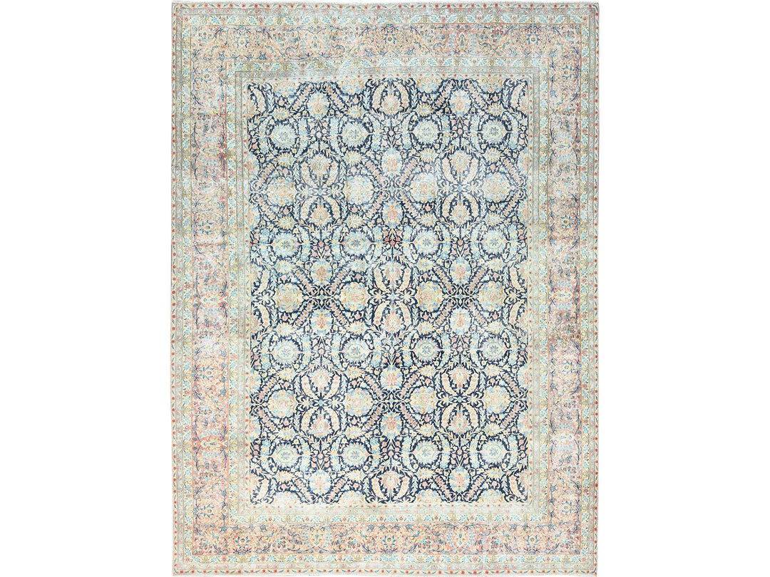 11'7" x 15'9" Vintage Hand Knotted Blue Wool Rectangle Oriental Rug - MOA10285272