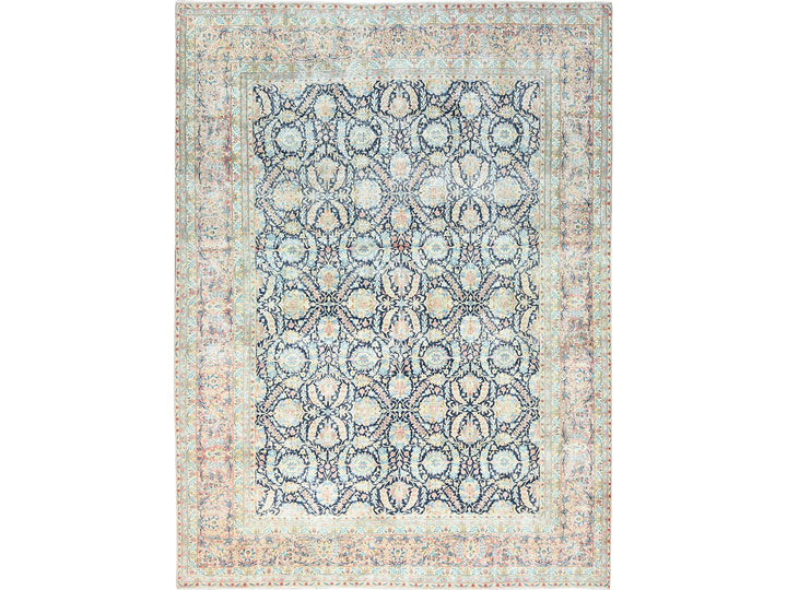 11'7" x 15'9" Vintage Hand Knotted Blue Wool Rectangle Oriental Rug - MOA10285272
