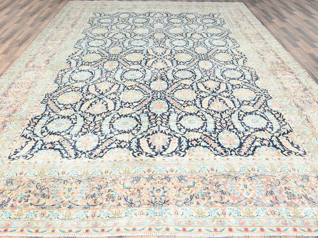 11'7" x 15'9" Vintage Hand Knotted Blue Wool Rectangle Oriental Rug - MOA10285272