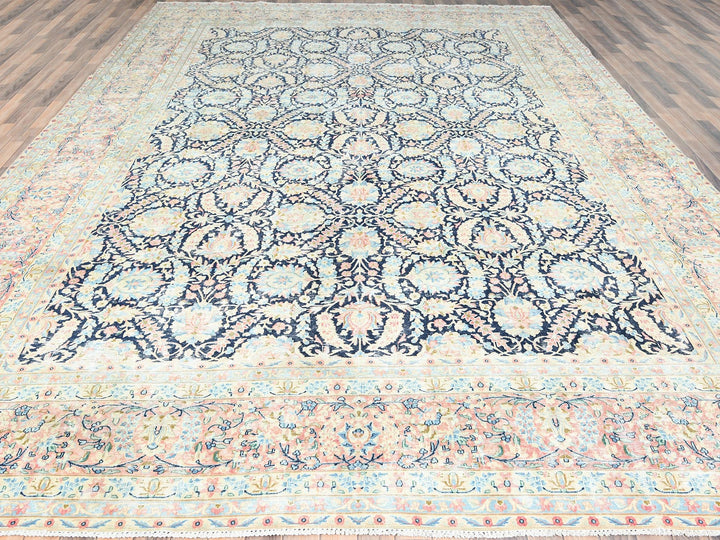 11'7" x 15'9" Vintage Hand Knotted Blue Wool Rectangle Oriental Rug - MOA10285272
